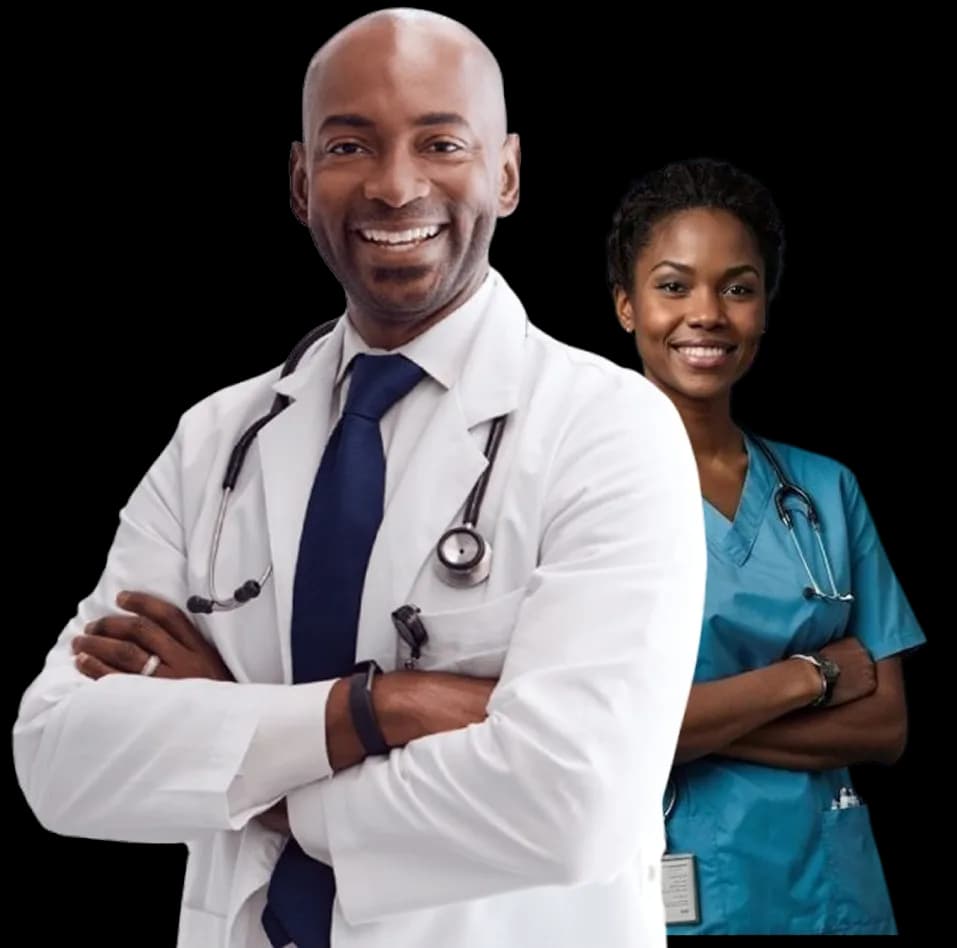 Healthcare professionals — doctor and clinical staff